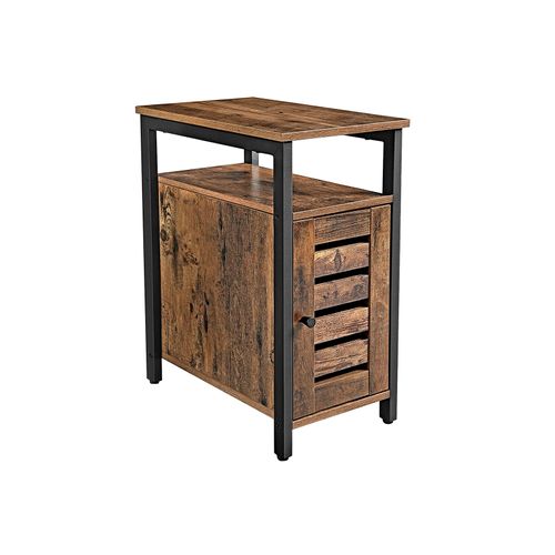 Industrial Brown Side Table with Cabinet & Shelf